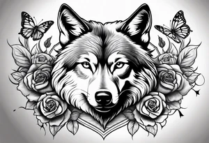 Wolf and butterfly and rose tattoo idea