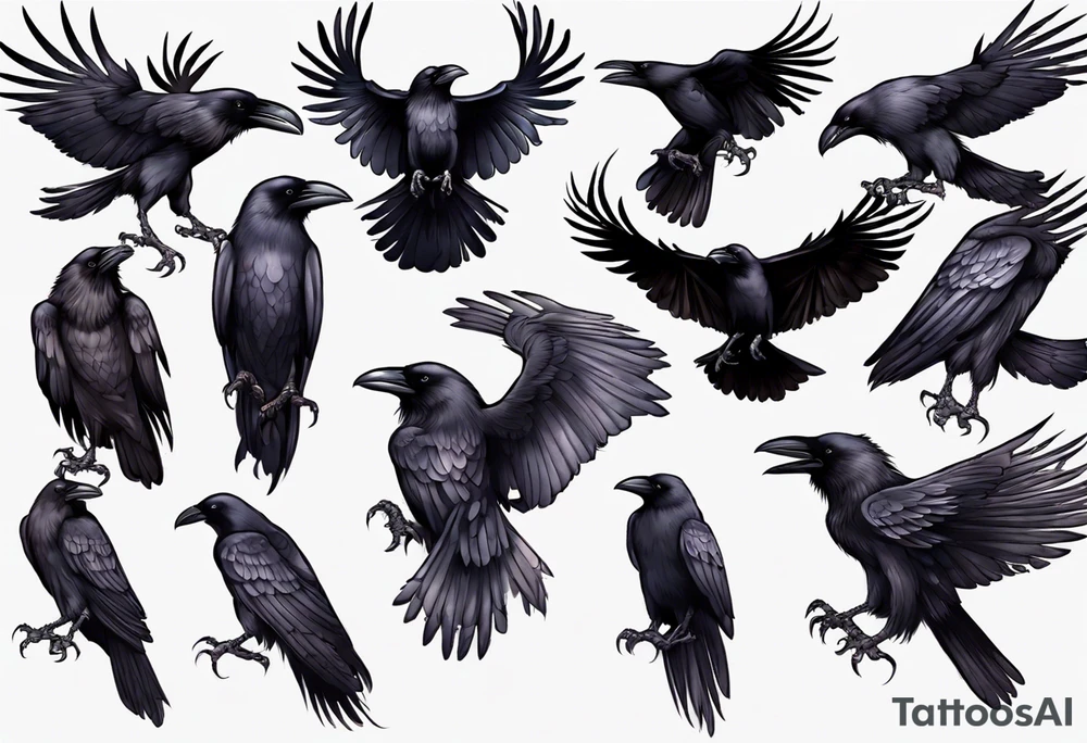 black raven with wings spread tattoo idea