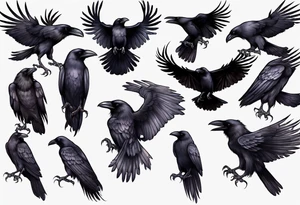 black raven with wings spread tattoo idea