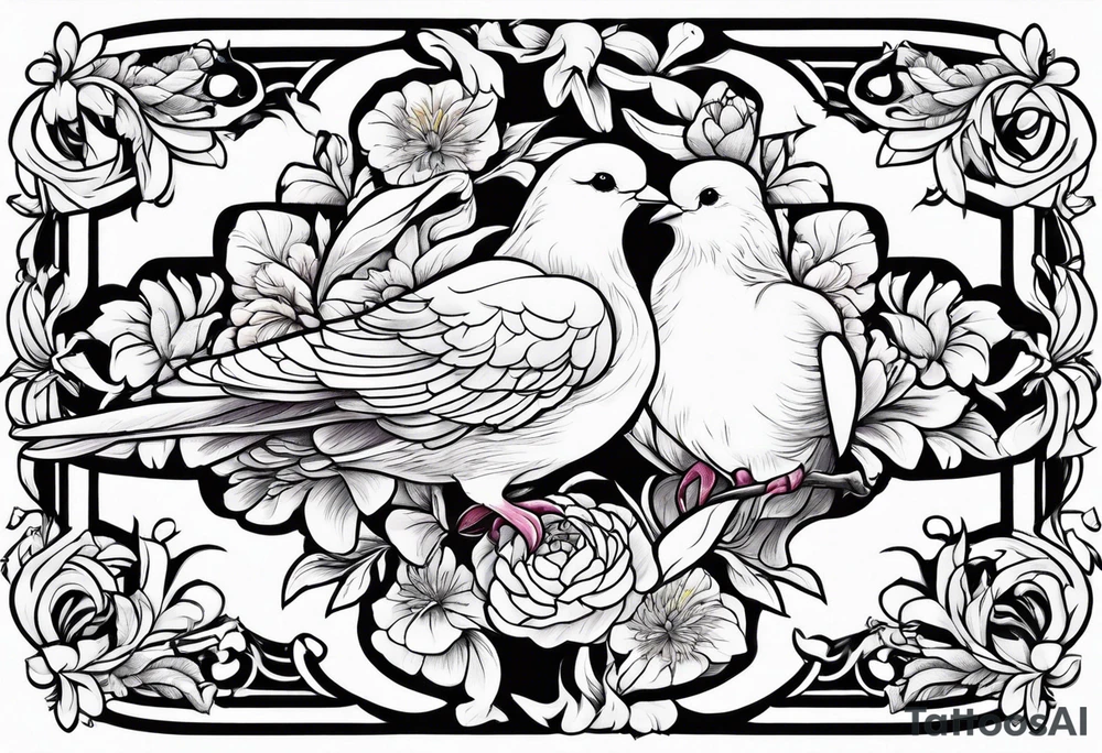 Peony and dove tattoo idea