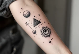 tatuaje conceptual que combine la naturaleza con la ciencia, que incluya muchas figuras geométricas tattoo idea