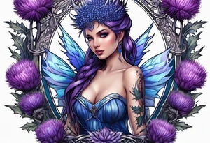 Thistle fairy purple and blue tattoo idea
