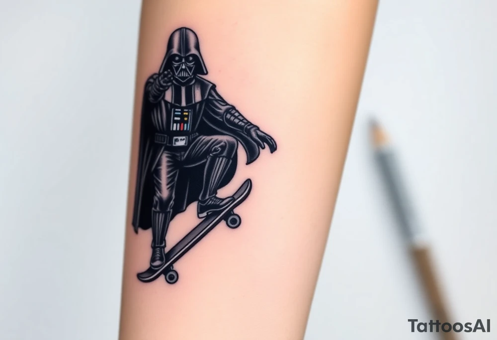 Darth Vader skateboarding > bullets > in loving memory > colors
add words "Darth Carter" to skateboard
add date 12/29/88-01/06/24 tattoo idea