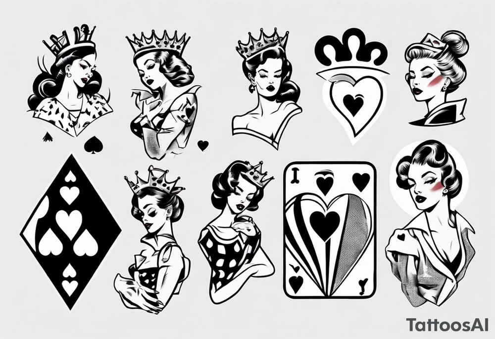 pin-up queen of hearts tattoo idea