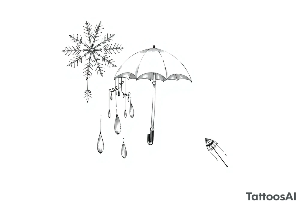 A snowflake melting and turning into rain drops and the rain drops cascading over and umbrella tattoo idea