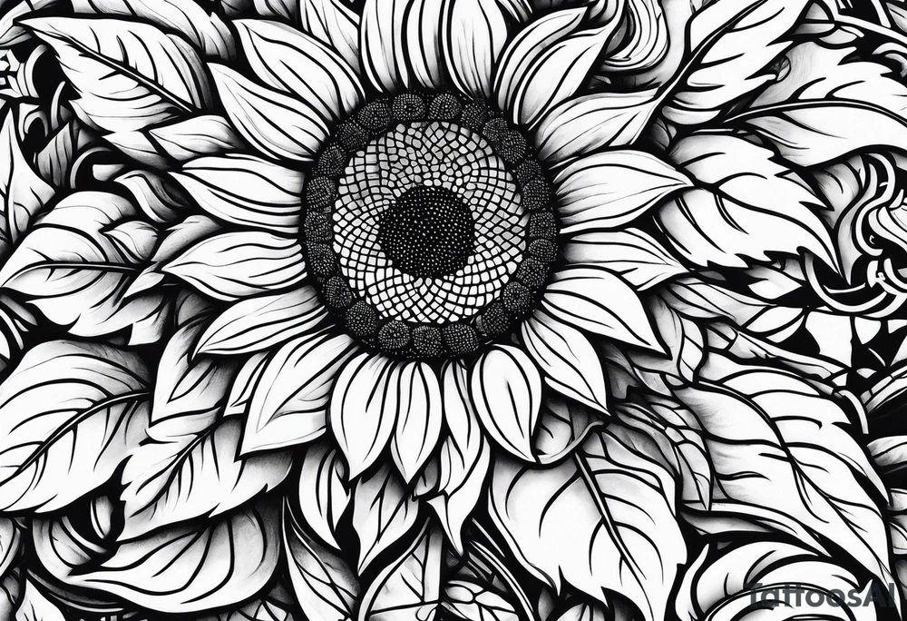 Psalm 23 leg sleeve with sunflowers and the verses lining the vines and leaves tattoo idea