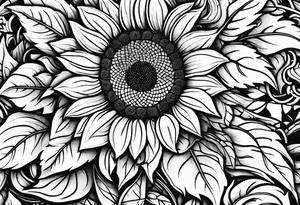Psalm 23 leg sleeve with sunflowers and the verses lining the vines and leaves tattoo idea