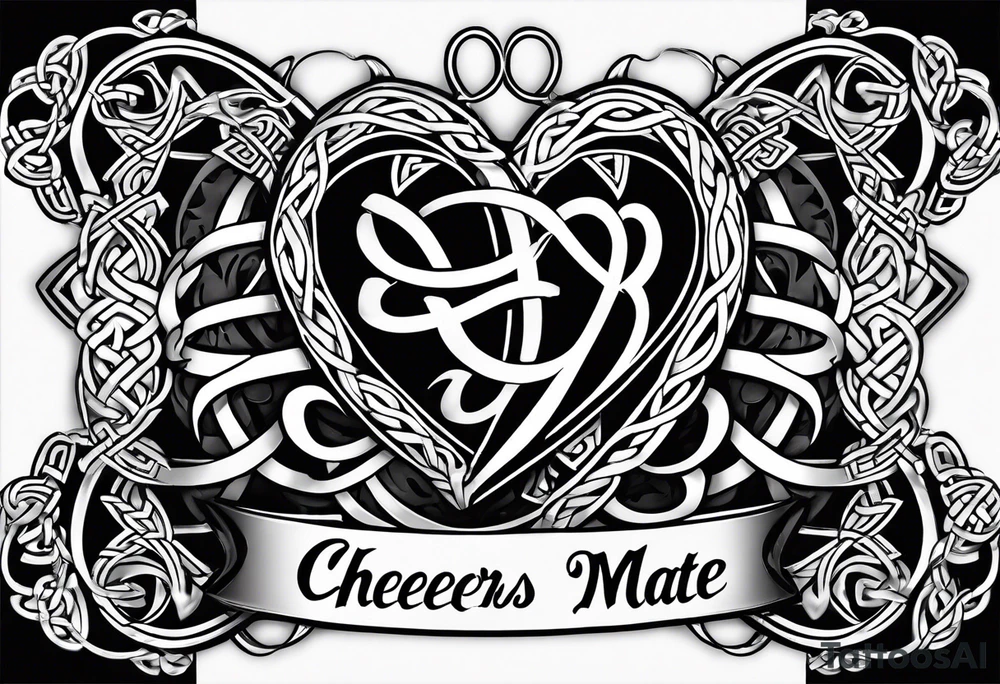 Cheers Mate text, armband +Celtic +Cancer Ribbon +tribal +artistic tattoo idea