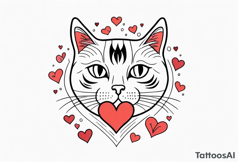 Cat and hearts tattoo idea