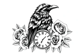 raven,roses,clock. tattoo idea