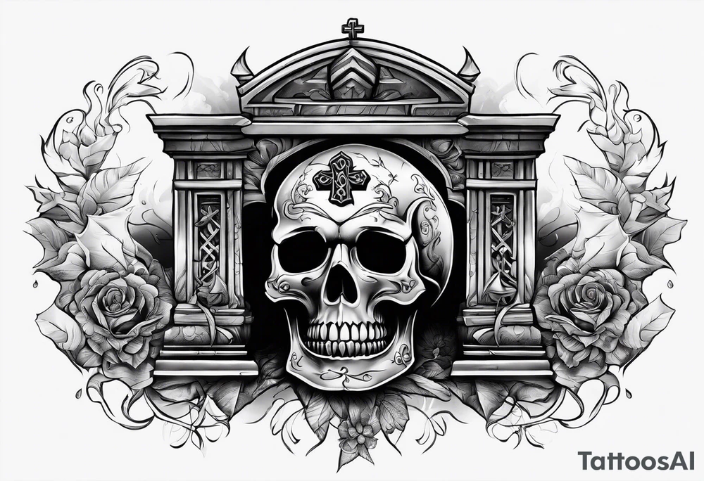 Tomb with smoke and crosses tattoo idea