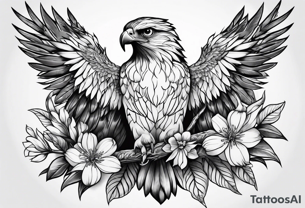 Hawk tree flower tattoo idea