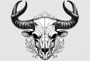 Long horn skeleton with IR brand on forehead tattoo idea
