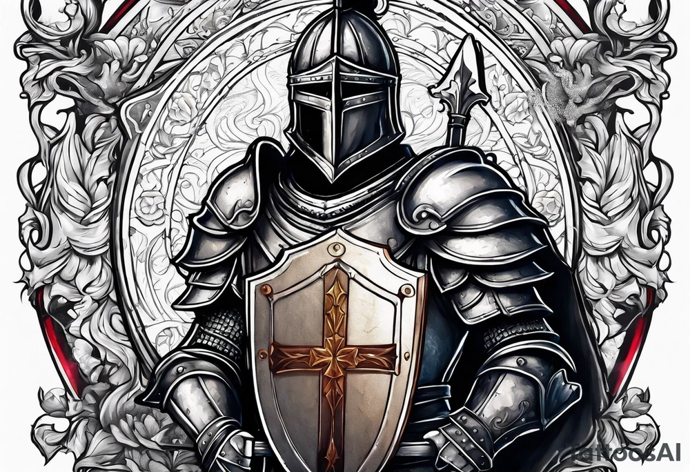 a knight holding the bible as a shield tattoo idea