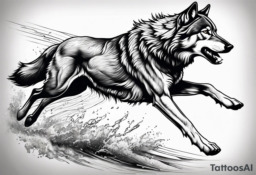buck running next to wolf tattoo idea