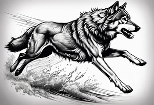 buck running next to wolf tattoo idea