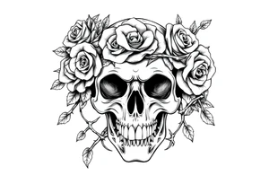 ornate skull adorned with crown of wild roses and thorns tattoo idea