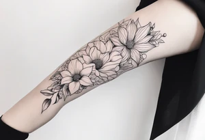 floral leg sleeve with stingray tattoo idea