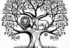 The lion of Judah, which is Jesus Christ, is tied and intertwined within a maple tree. tattoo idea