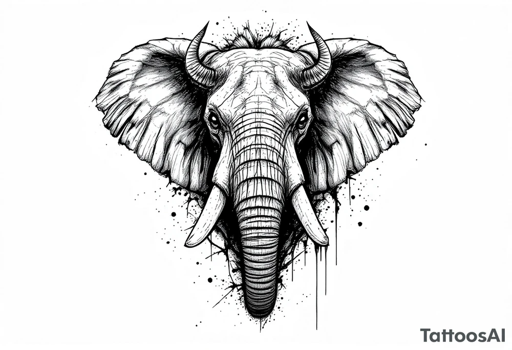 A hieroglyphic, depicting an ancient and gargantuan African elephant with horns protruding from its forehead and wings that resemble that of a falcons tattoo idea