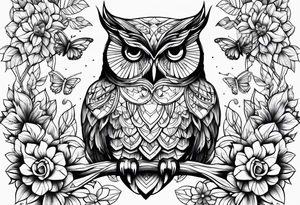 Owl flowers butterflies tattoo idea