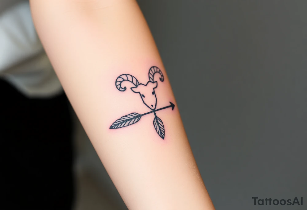 Aries zodiac sign with arrow and feather tattoo idea