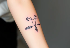 Aries zodiac sign with arrow and feather tattoo idea