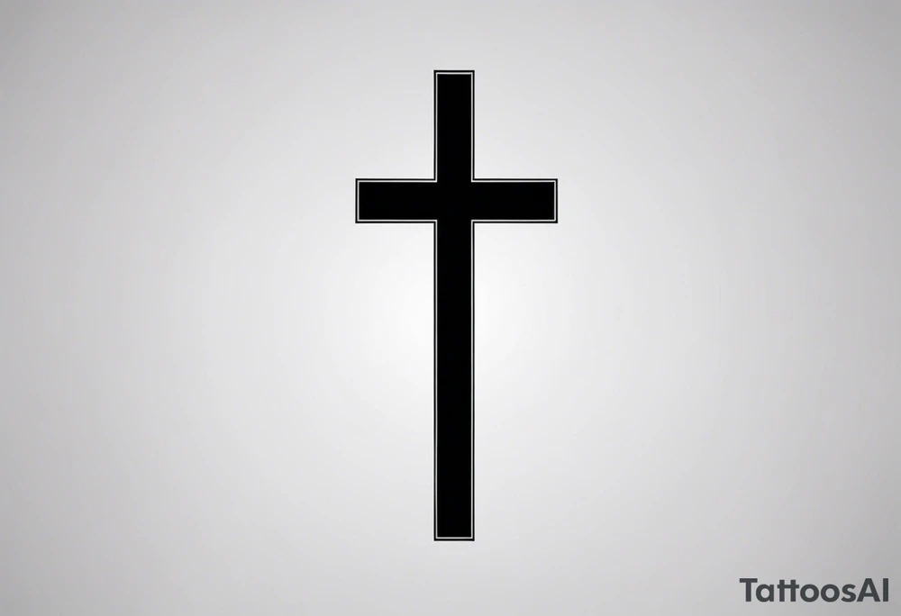 A simple black cross tattoo design with the word 'JESUS' written vertically in the center. The cross should be blocky and bold with sharp edges. The word 'JESUS' should be in uppercase block letters, perfectly aligned within the vertical line of the cross. The design should reflect simplicity and clarity, with strong, clean lines and no additional details or embellishments. tattoo idea