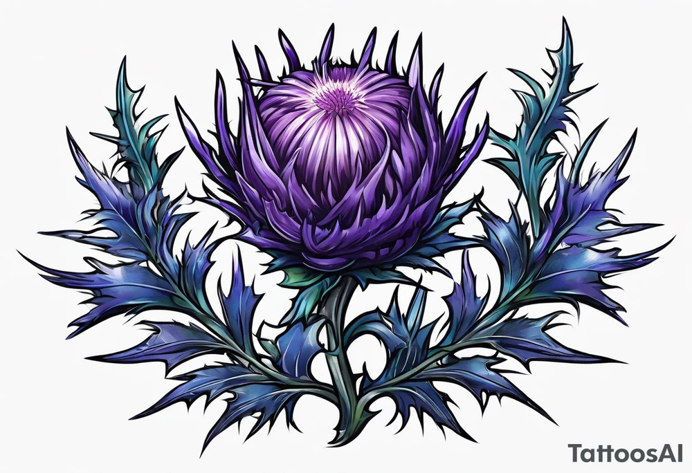 Purple thistle and blue thistle tattoo idea