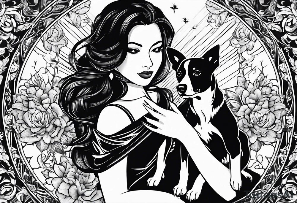 female dog reaching for hand of woman tattoo idea
