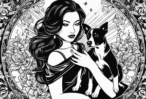 female dog reaching for hand of woman tattoo idea