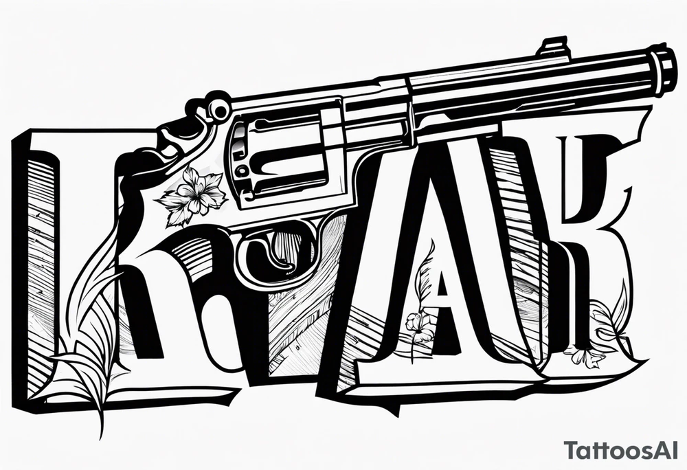 The letters AR with a pistol on each side and the word always on the top and the word ready on the bottom tattoo idea