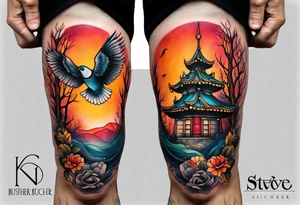 knee tattoo in fall color masculine tattoo idea