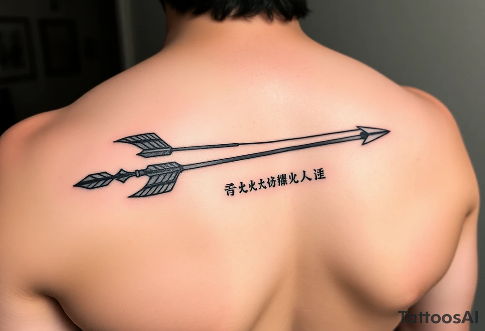 underarm tattoo with vinland saga thorfin arrows but not on the dagger just the arrows. and then in chinese calighraphy write this quote going through the design:你没有敌人 tattoo idea