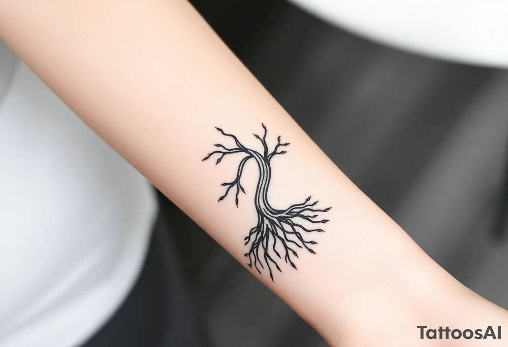 mystical tree of life with cosmic roots and celestial branches tattoo idea