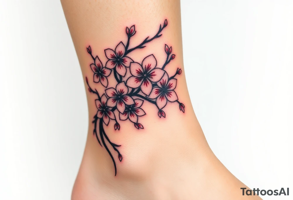 delicate cherry blossoms swirling in spring breeze with petals tattoo idea