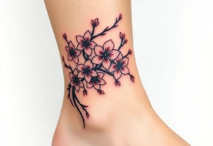 delicate cherry blossoms swirling in spring breeze with petals tattoo idea