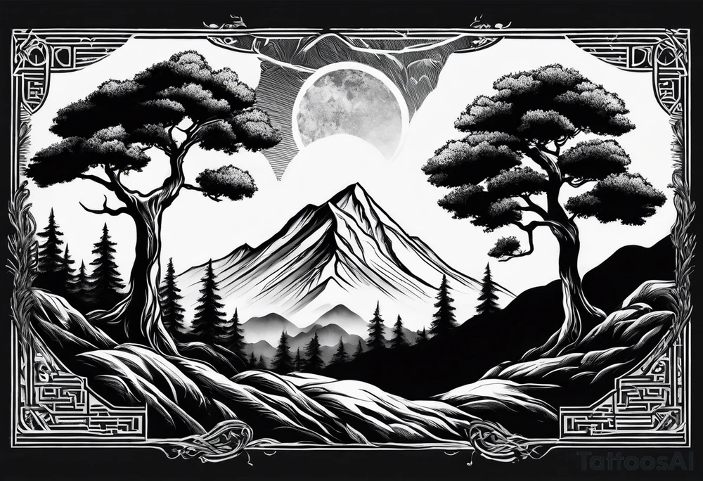 Three mountains three trees with roots tattoo idea