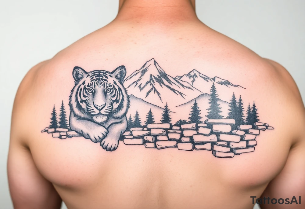 Tiger, grand Teton mountains,  Vermont mountains, firefighter, rock retaining wall tattoo idea