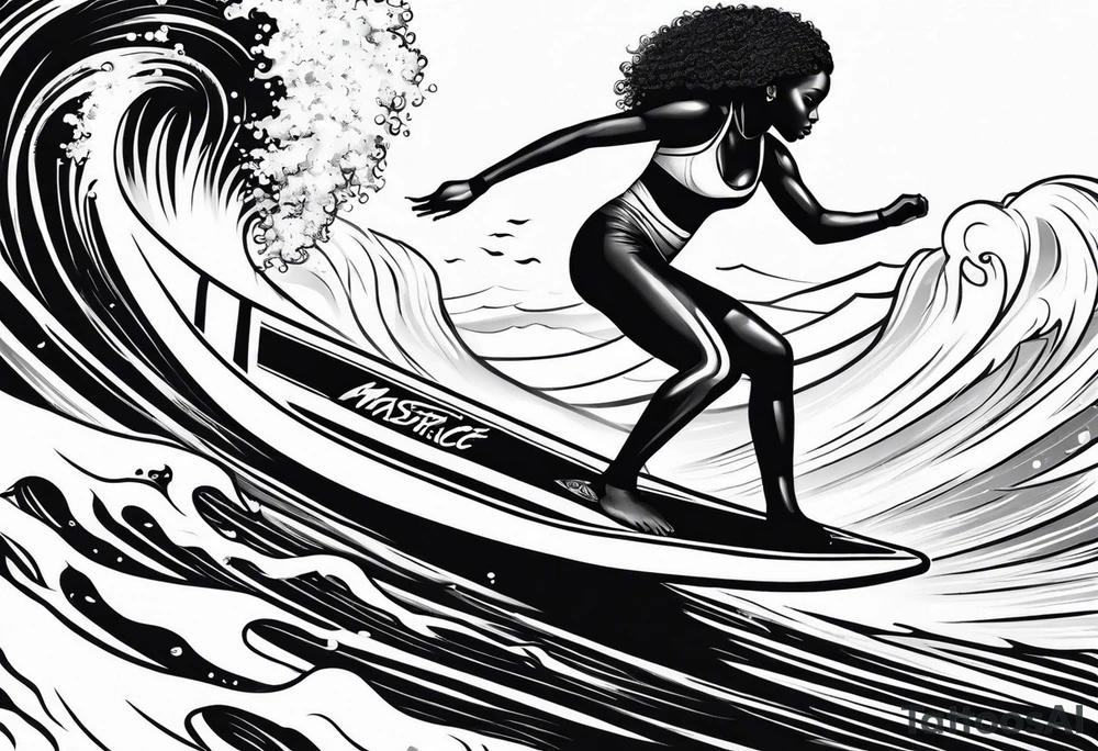 Black woman surfing
With natural hair tattoo idea