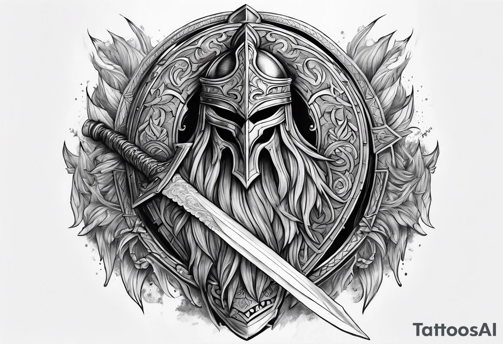 Valhalla sword shield fire fog tattoo idea