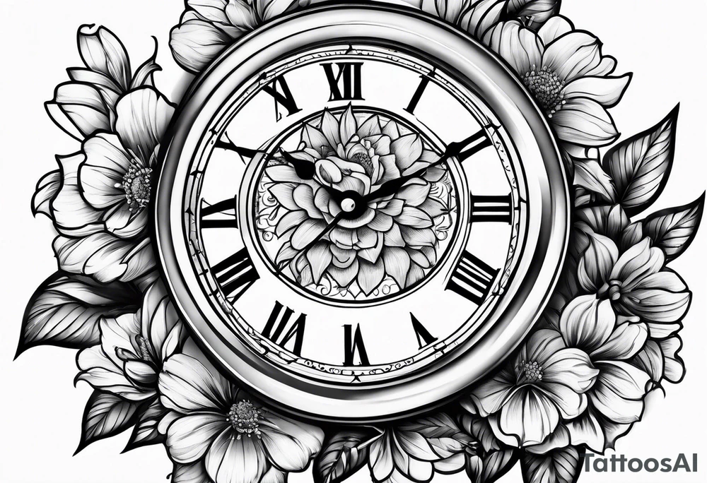 Flowers and clock tattoo idea