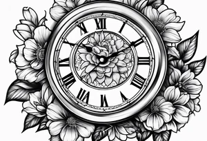 Flowers and clock tattoo idea