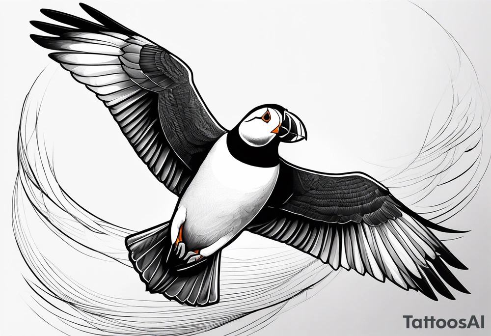 a flying puffin without background - masculine art style tattoo idea