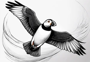 a flying puffin without background - masculine art style tattoo idea