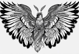 a full wing with filigree and african tribal patterns woven through for a sleeve tattoo idea