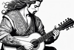 man playing the lute tattoo idea