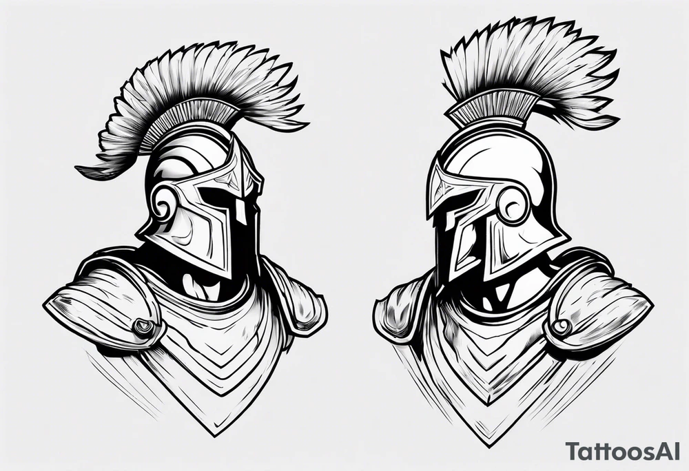 rectangular landscape format ultra-fine line linework vector of a spartan from the side, spartan spear, spartan shield, laurel wreath tattoo idea
