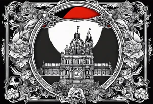 the phrase "why not now?" encased in the flag of Germany and north Carolina surrounded by characters from Zelda, Final Fantasy 8 tattoo idea