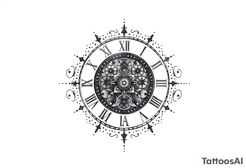 vintage roman numerals within ornate clockwork mechanism tattoo idea